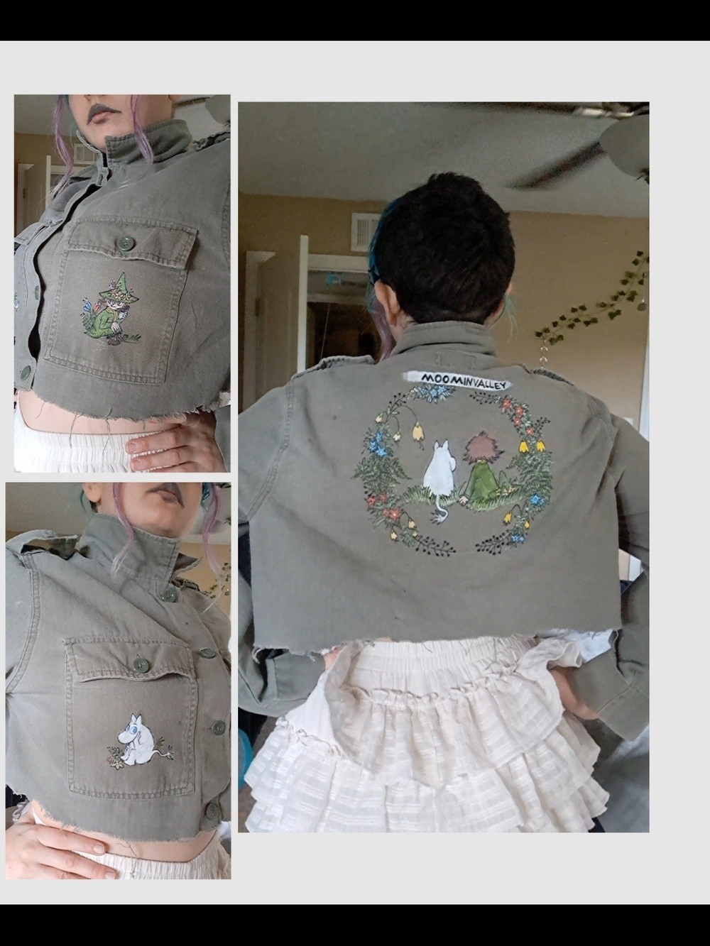 (XXL)  Moomin & Snufkin Cottagecore Cropped Denim Jacket